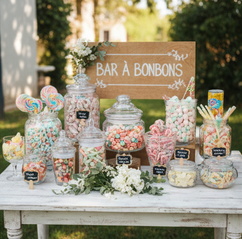 Bar à bonbons pour mariage, baptême